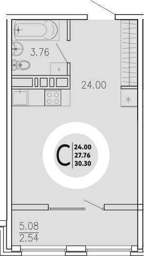 Планировка — Просторы Крыма, Студия, 28 м²