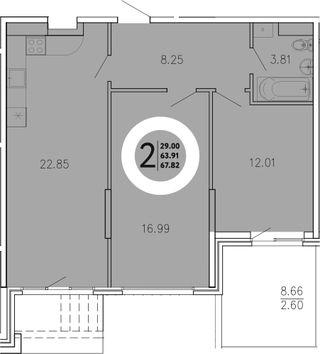 Планировка — Просторы Крыма, 2-комн., 65 м²