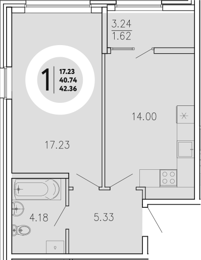 Планировка — Просторы Крыма, 1-комн., 41 м²