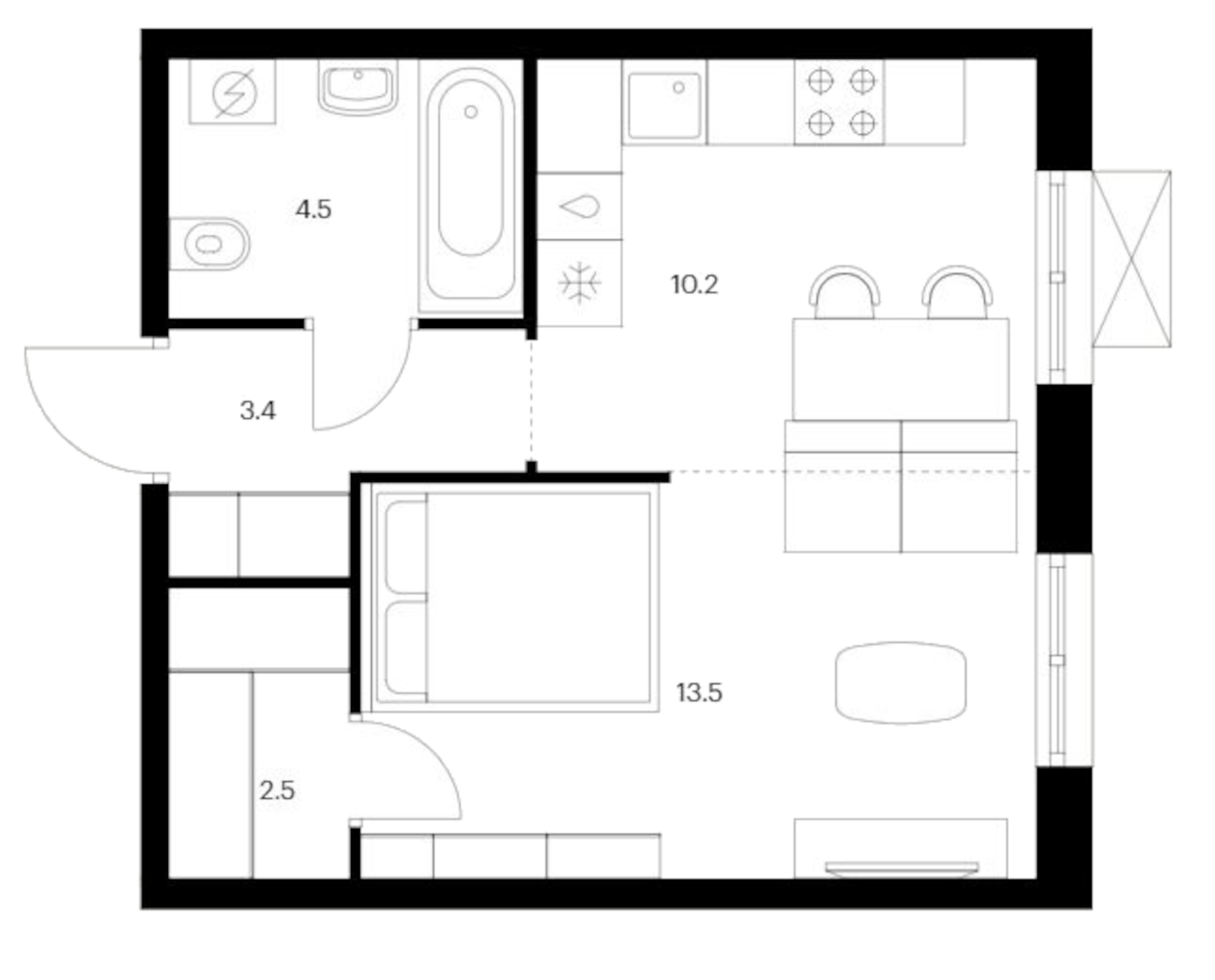 Планировка — Исеть парк, 1-комн., 34 м²