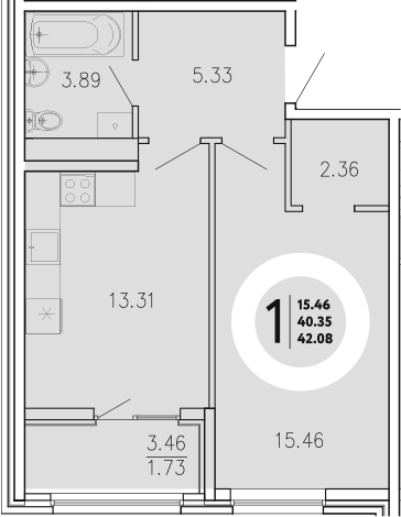 Планировка — Просторы Крыма, 1-комн., 40 м²