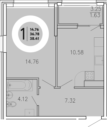 Планировка — Просторы Крыма, 1-комн., 37 м²