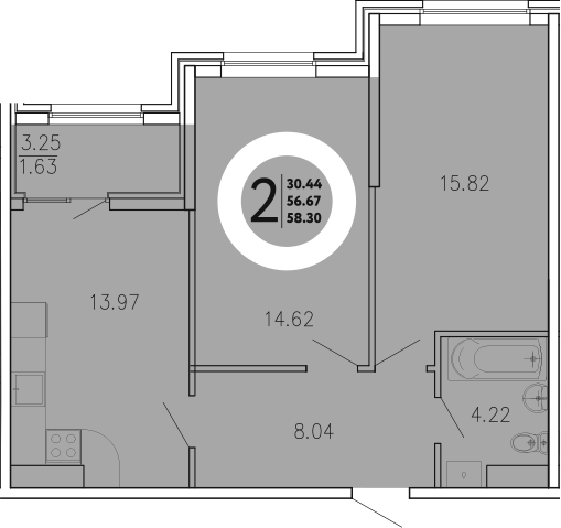 Планировка — Просторы Крыма, 2-комн., 57 м²