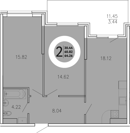 Планировка — Просторы Крыма, 2-комн., 61 м²