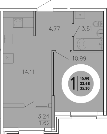 Планировка — Просторы Крыма, 1-комн., 34 м²