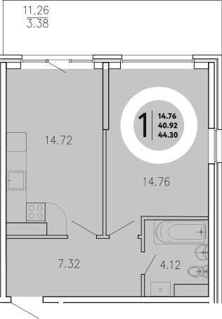 Планировка — Просторы Крыма, 1-комн., 41 м²