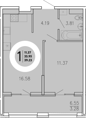 Планировка — Просторы Крыма, 1-комн., 36 м²