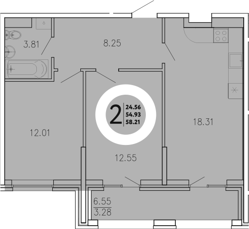 Планировка — Просторы Крыма, 2-комн., 55 м²