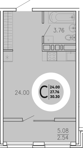 Планировка — Просторы Крыма, Студия, 28 м²