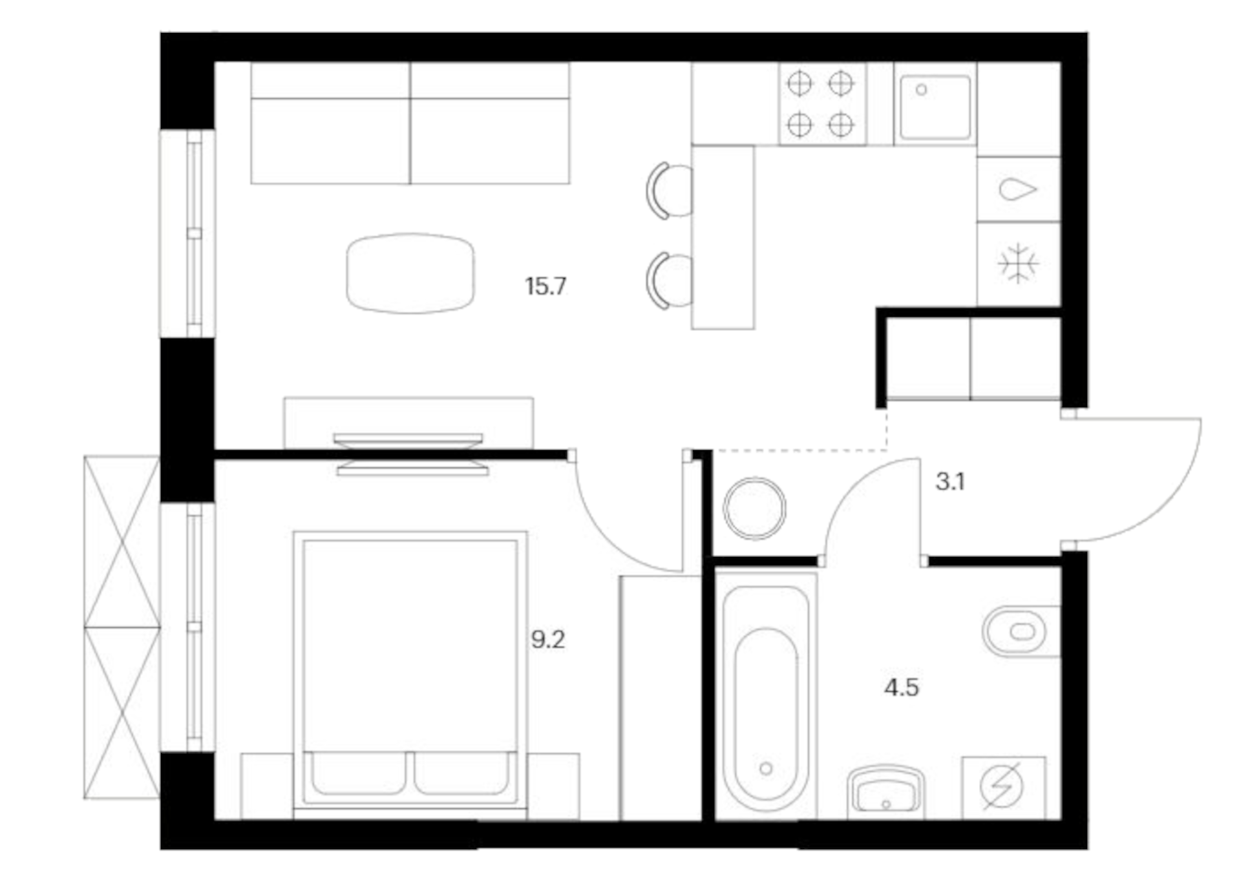 Планировка — Исеть парк, 1-комн., 33 м²
