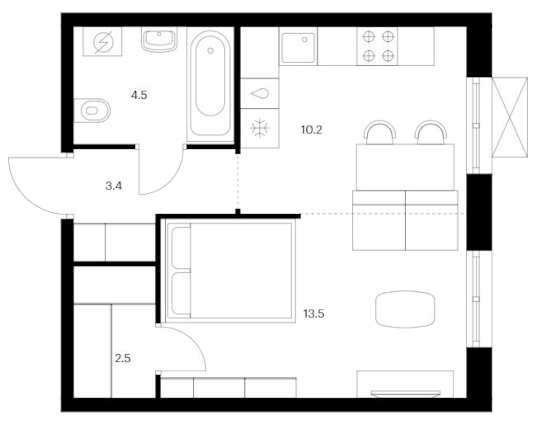 Планировка — Исеть парк, 1-комн., 34 м²