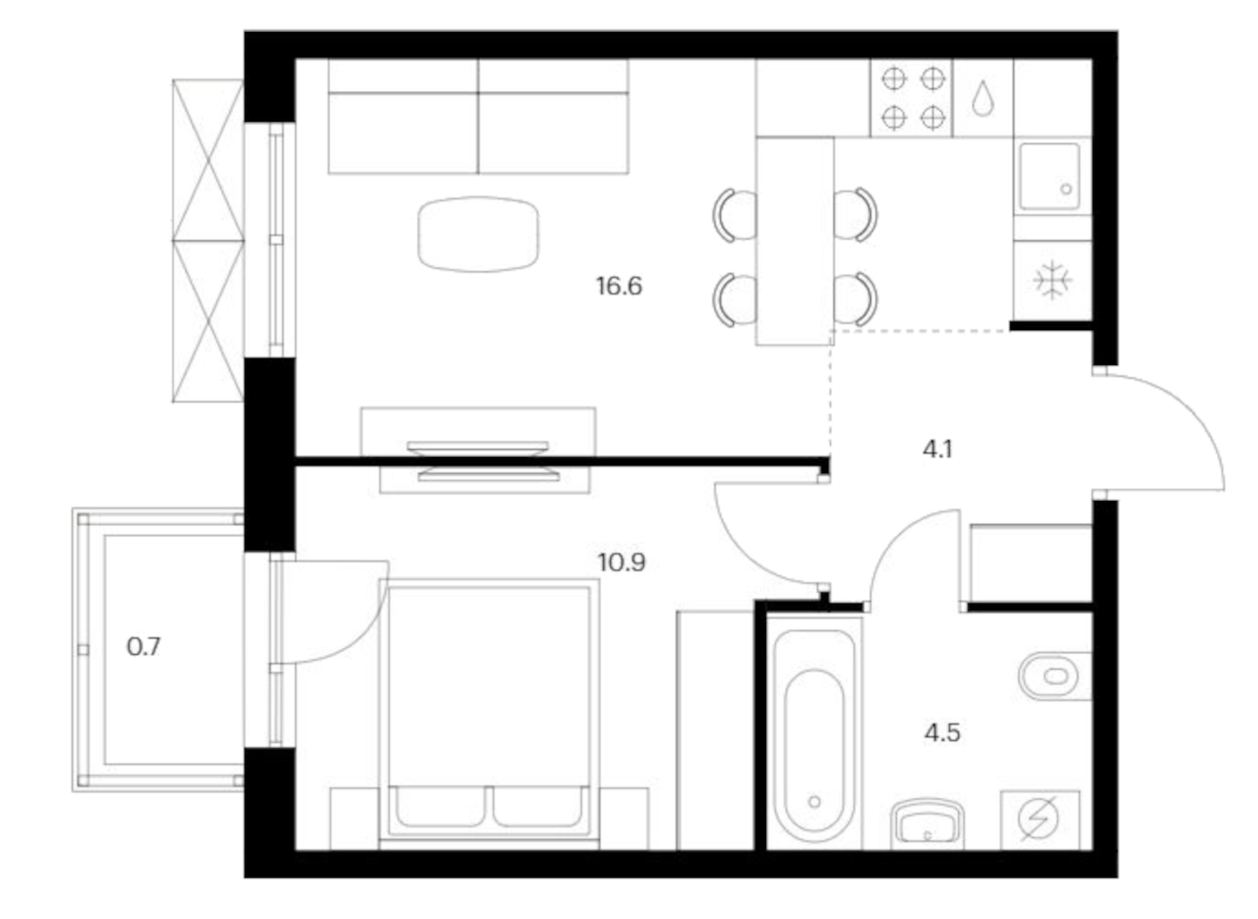 Планировка — Исеть парк, 1-комн., 36 м²