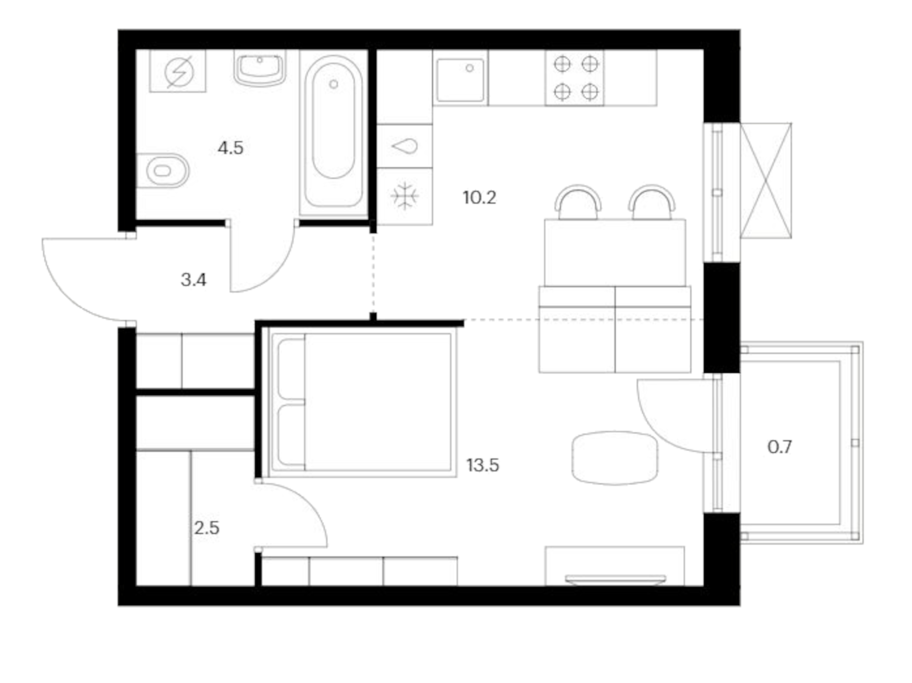 Планировка — Исеть парк, 1-комн., 34 м²