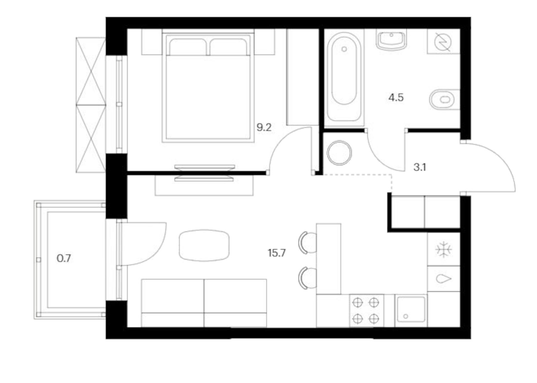 Планировка — Исеть парк, 1-комн., 33 м²