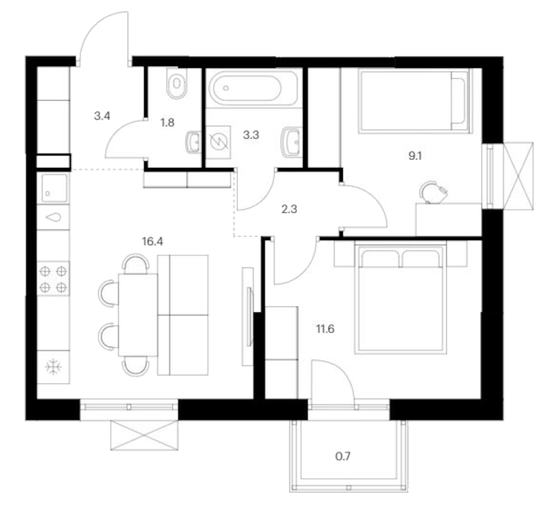Планировка — Исеть парк, 2-комн., 48 м²
