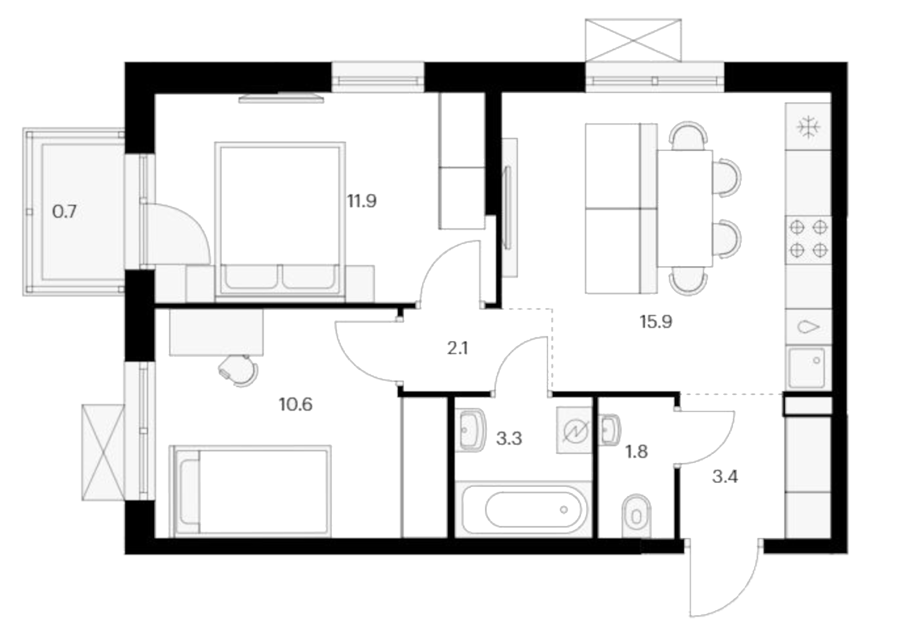 Планировка — Исеть парк, 2-комн., 49 м²