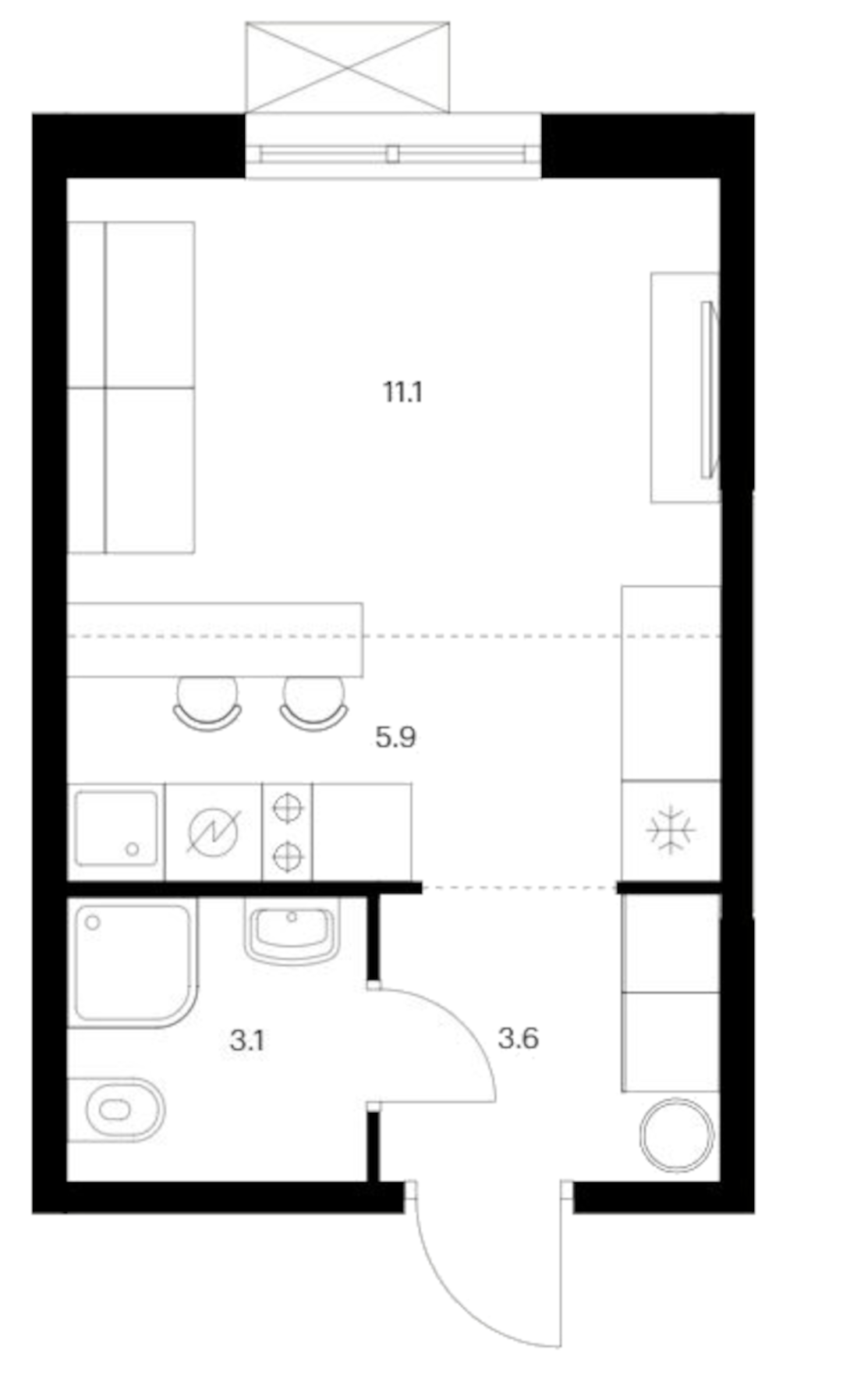 Планировка — Исеть парк, Студия, 24 м²