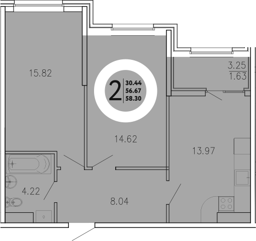 Планировка — Просторы Крыма, 2-комн., 57 м²