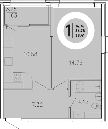 Планировка — Просторы Крыма, 1-комн., 37 м²