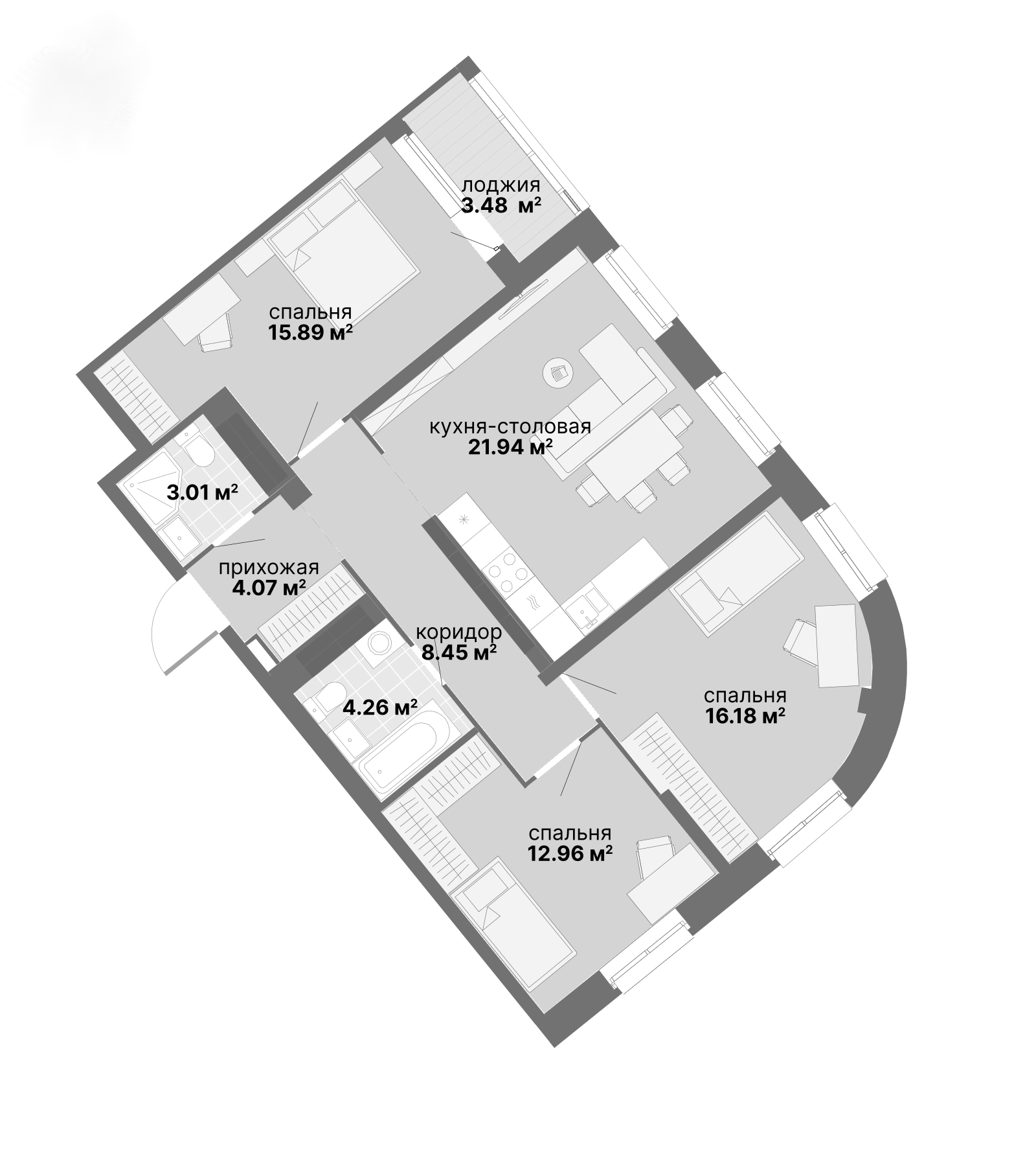 Планировка — Авангард 3.0, 3-комн., 87 м²