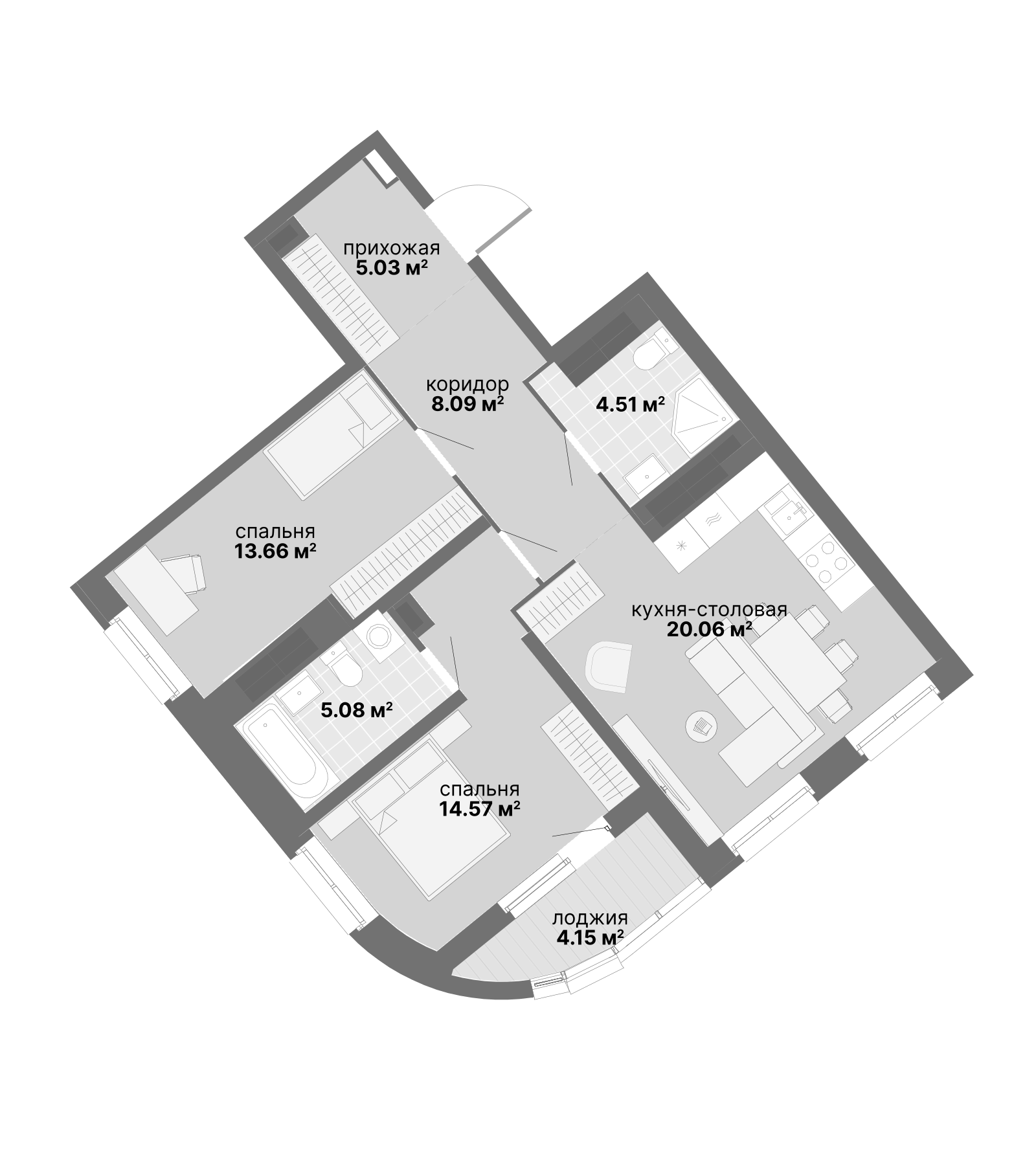 Планировка — Авангард 3.0, 2-комн., 71 м²