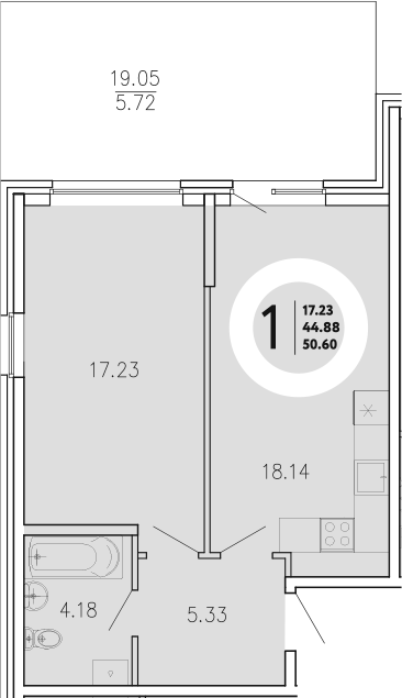 Планировка — Просторы Крыма, 1-комн., 45 м²