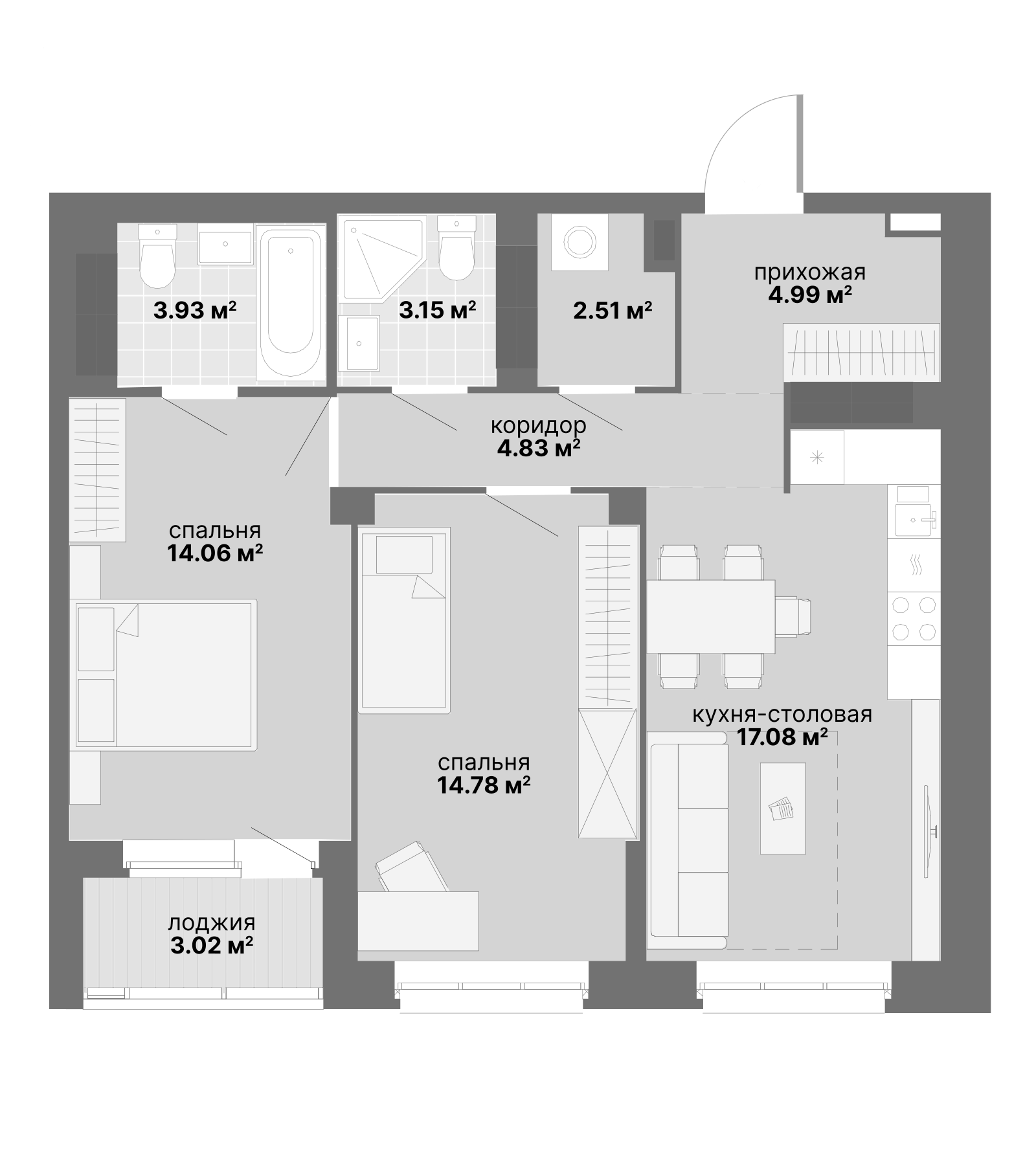 Планировка — Авангард 3.0, 2-комн., 65 м²