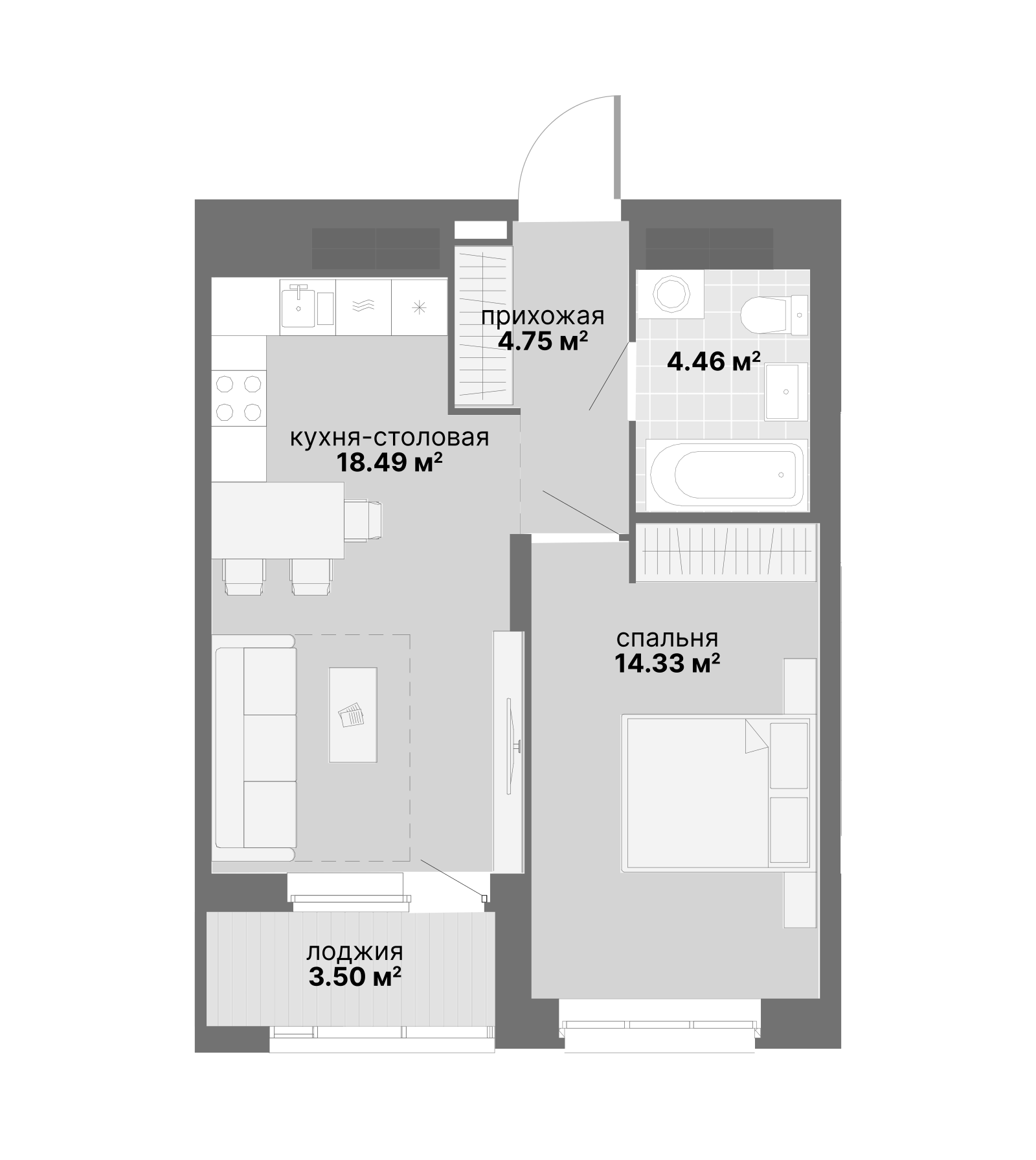 Планировка — Авангард 3.0, 1-комн., 42 м²