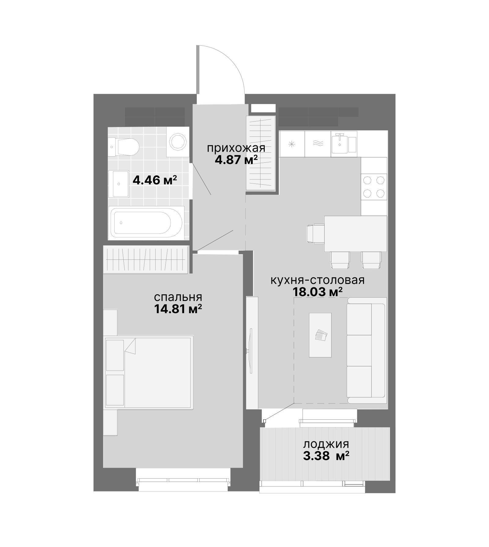 Планировка — Авангард 3.0, 1-комн., 42 м²