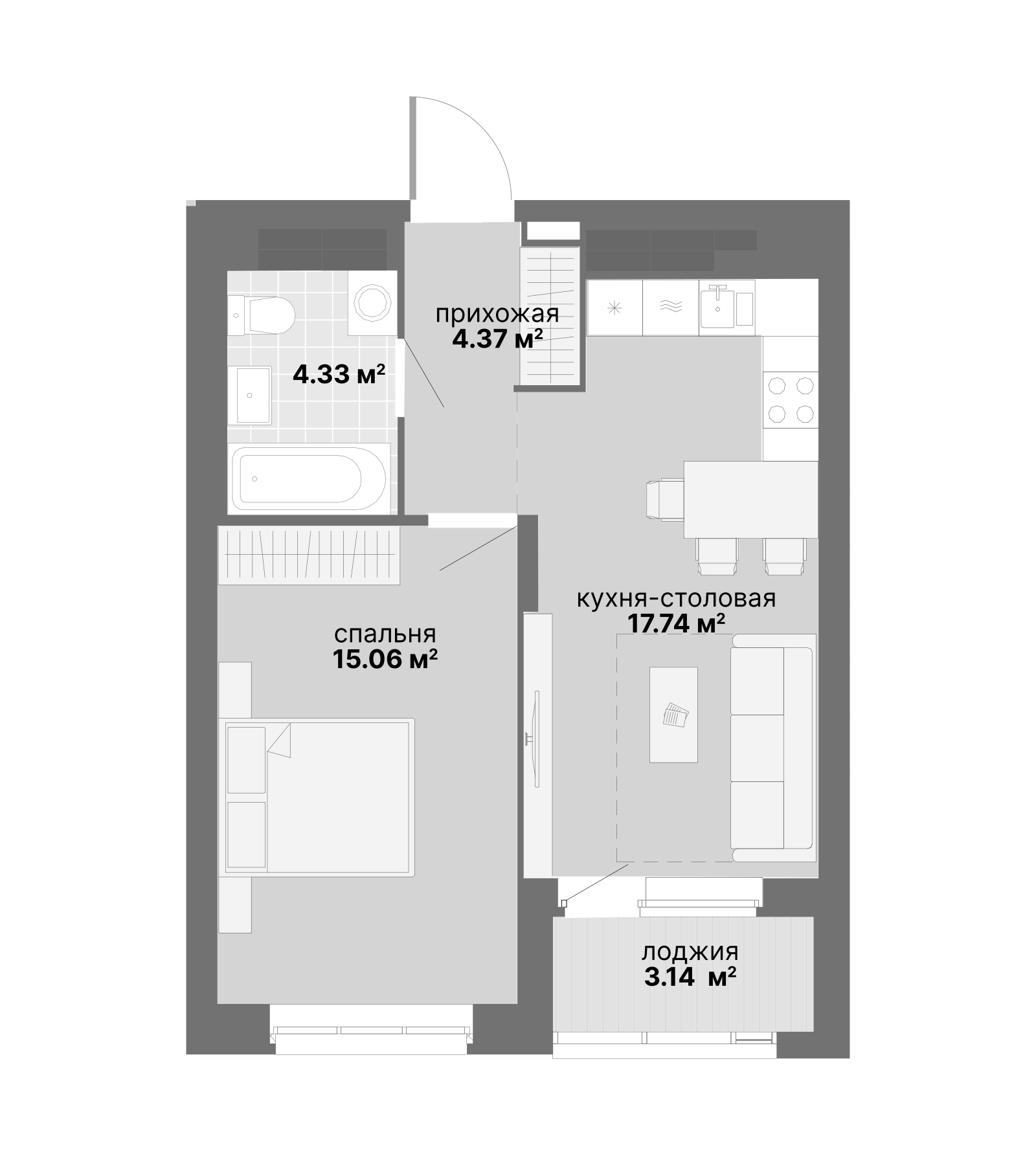 Планировка — Авангард 3.0, 1-комн., 42 м²