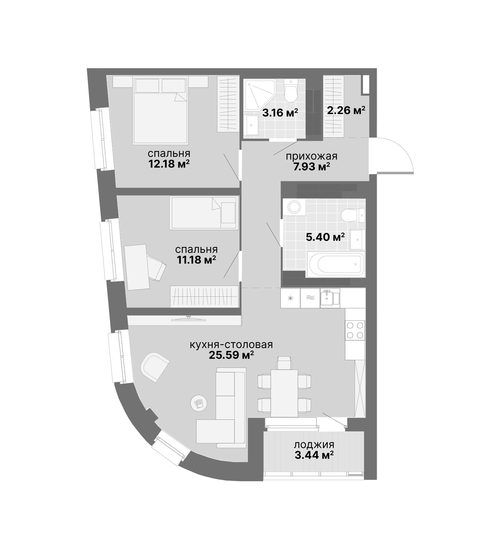 Планировка — Авангард 3.0, 2-комн., 68 м²
