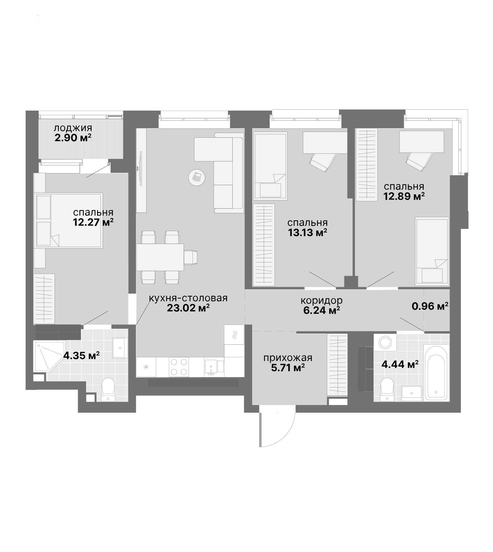 Планировка — Авангард 3.0, 3-комн., 83 м²
