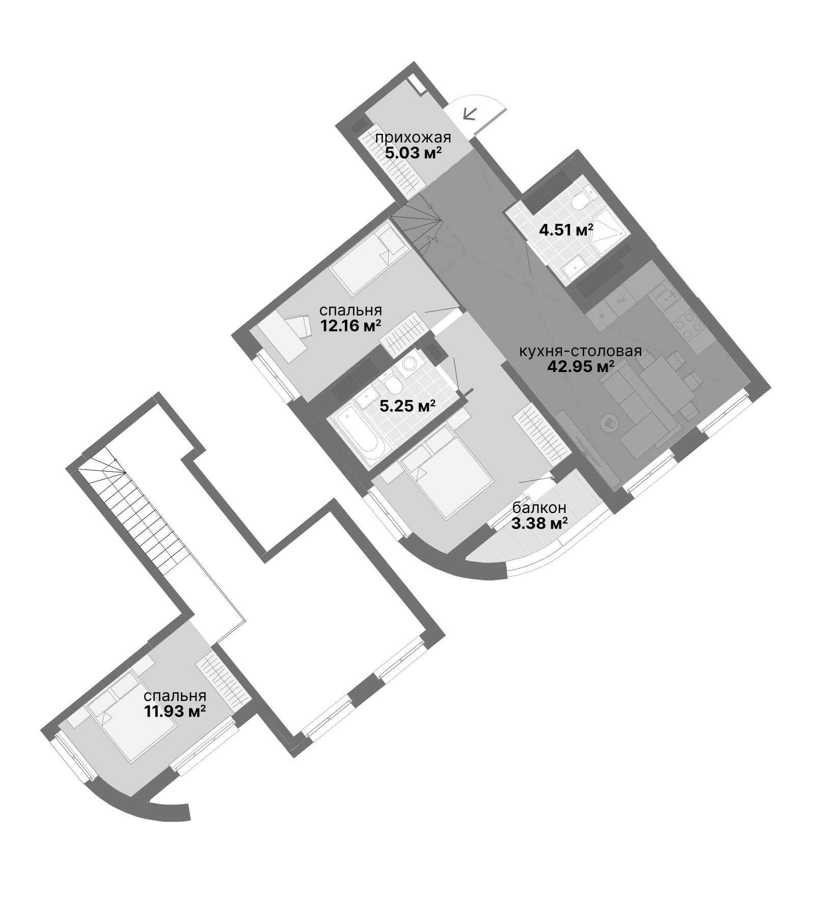 Планировка — Авангард 3.0, 1-комн., 84 м²