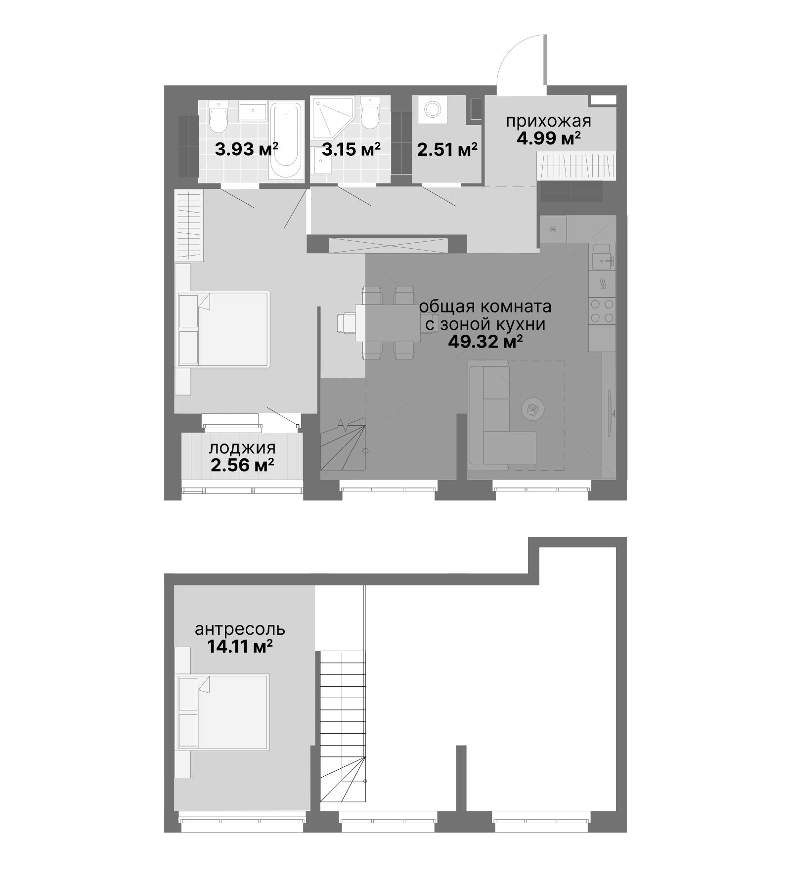 Планировка — Авангард 3.0, 1-комн., 80 м²