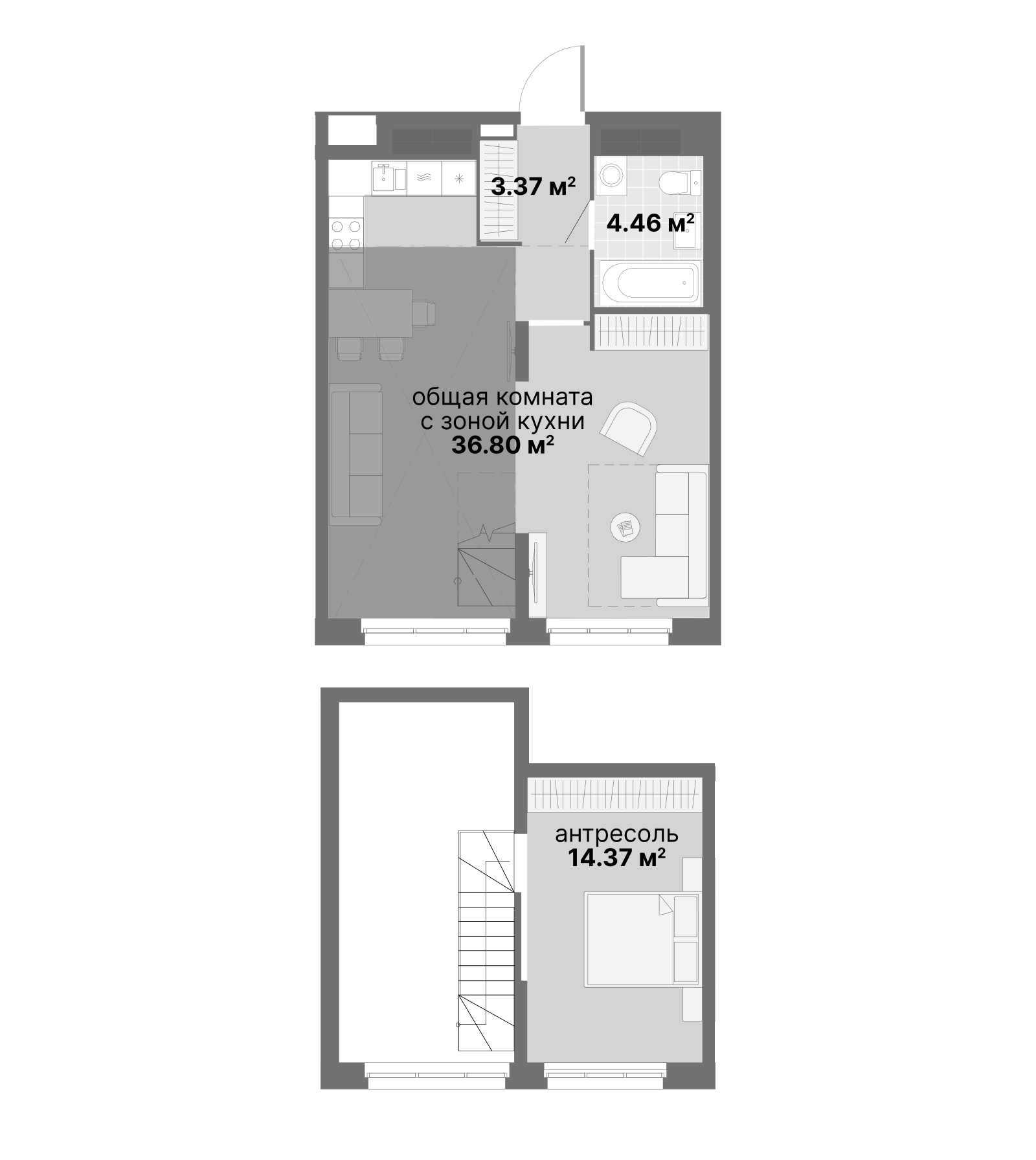 Планировка — Авангард 3.0, 1-комн., 61 м²