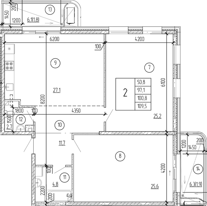 Планировка — Юсуповский, 2-комн., 106 м²