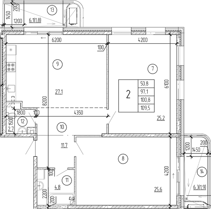 Планировка — Юсуповский, 2-комн., 97 м²