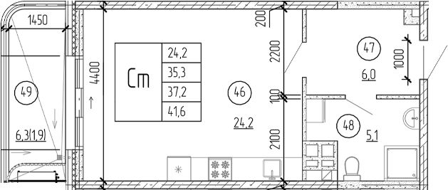 Планировка — Юсуповский, Студия, 35 м²