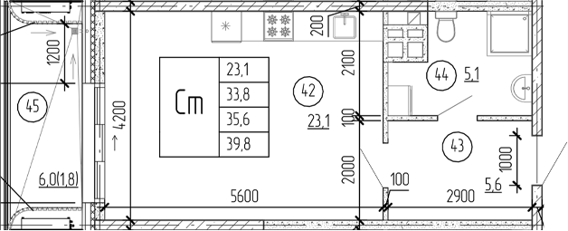 Планировка — Юсуповский, Студия, 34 м²