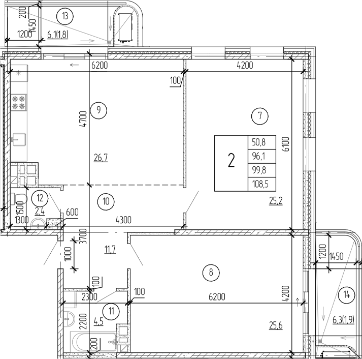 Планировка — Юсуповский, 2-комн., 96 м²