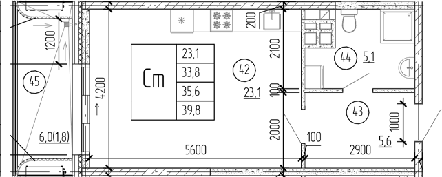Планировка — Юсуповский, Студия, 38 м²