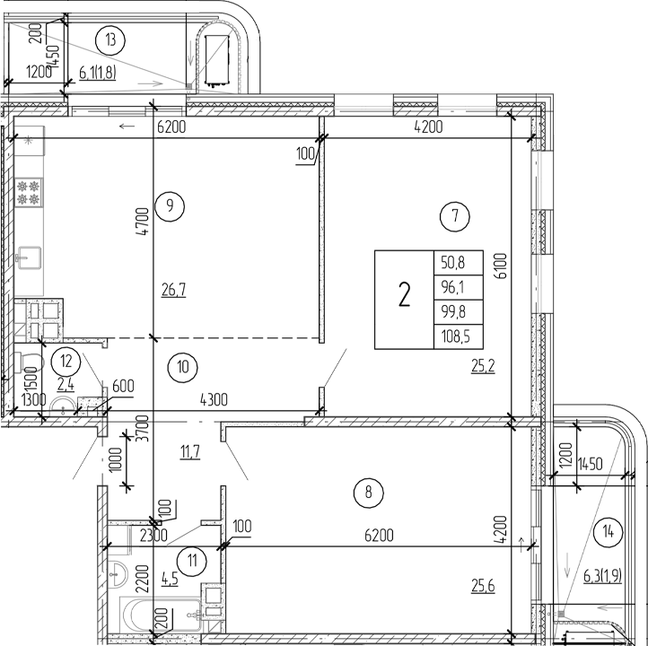 Планировка — Юсуповский, 2-комн., 105 м²