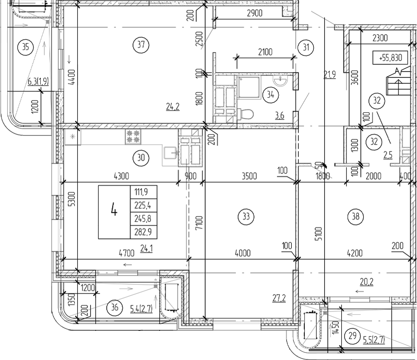 Планировка — Юсуповский, 4-комн., 225 м²