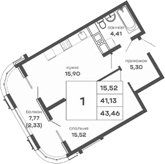 Планировка — Скай Парк, 1-комн., 41 м²
