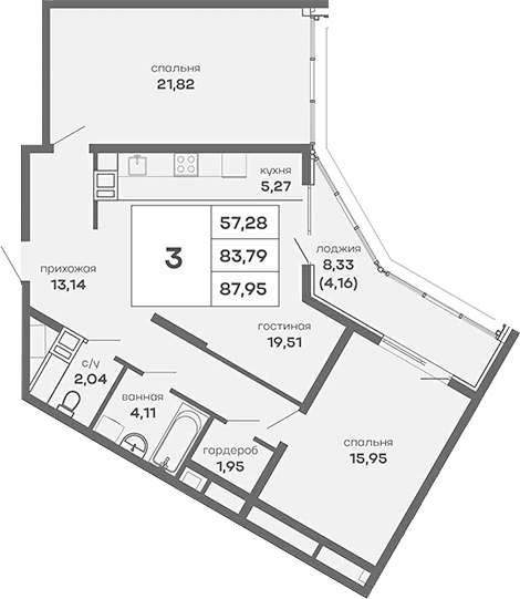 Планировка — Скай Парк, 3-комн., 84 м²
