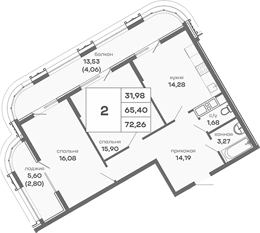 Планировка — Скай Парк, 2-комн., 65 м²