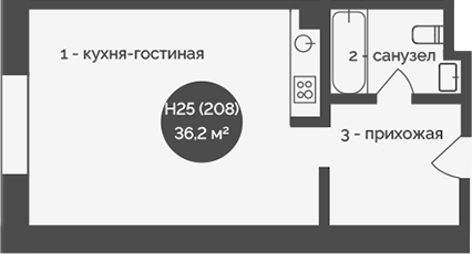 Планировка — У Причала, 1-комн., 36 м²