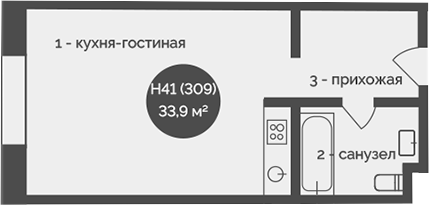 Планировка — У Причала, 1-комн., 34 м²