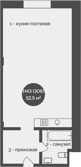 Планировка — У Причала, 1-комн., 53 м²