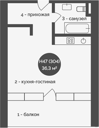 Планировка — У Причала, 1-комн., 36 м²